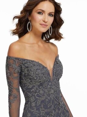 Mori Lee Charcoal Lace Off-Shoulder Gown – Mother of Bride/Groom